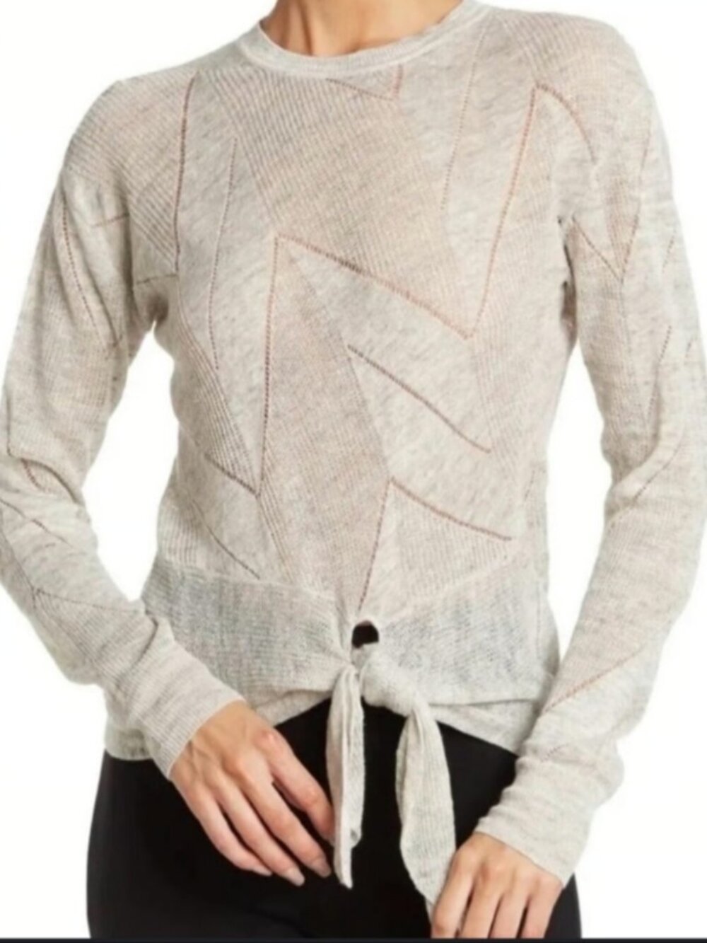 Veronica Beard Elina Tie-Front Linen Light Knit Sweater 🩶
